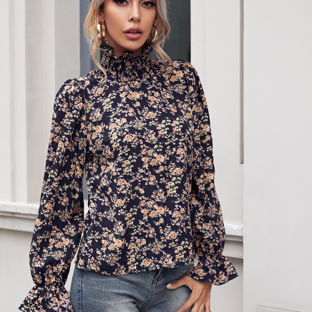 Boho floral print ruffle classic Frill Top - Picture 2 of 5